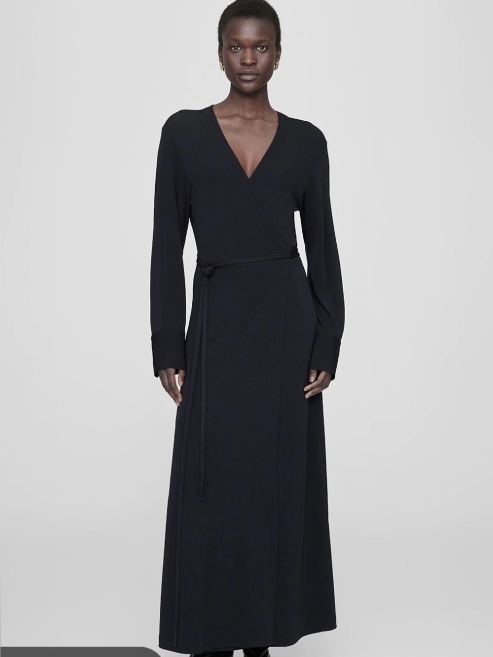Anime Bing Helene Maxi True Wrap Long Sleeve Dress in Black, Size Medium